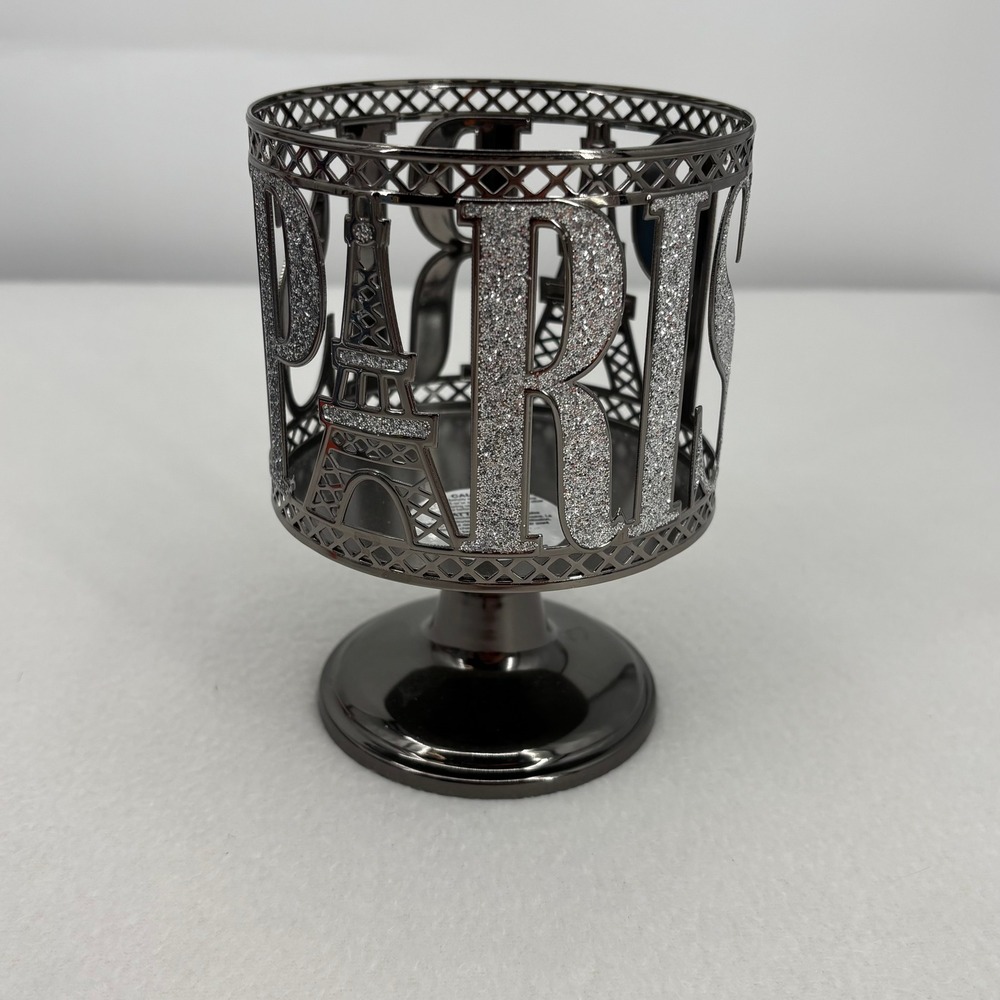 Bath & Body Works Paris Eiffel Tower Silver Glitter 3-Wick Candle Holder Sleeve